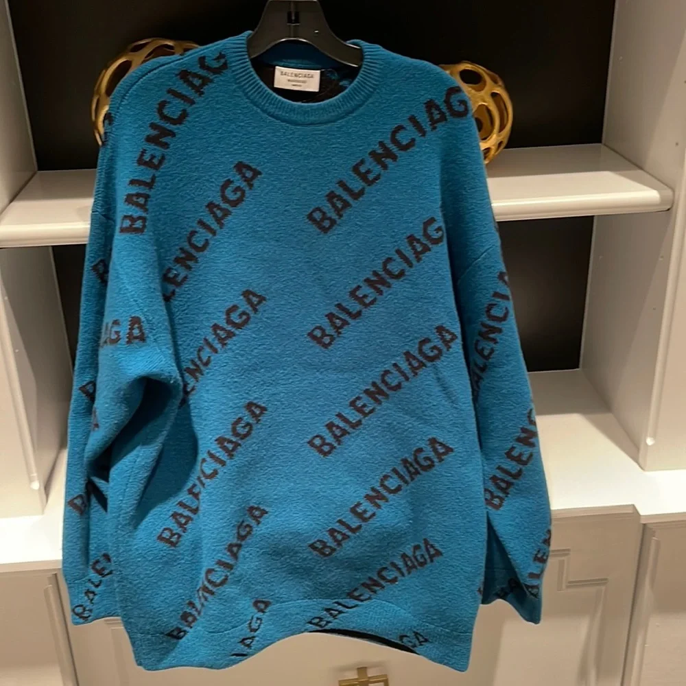 NWOT Balenciaga unisex sweater size medium. Teal and black. - Picture 1 of 6